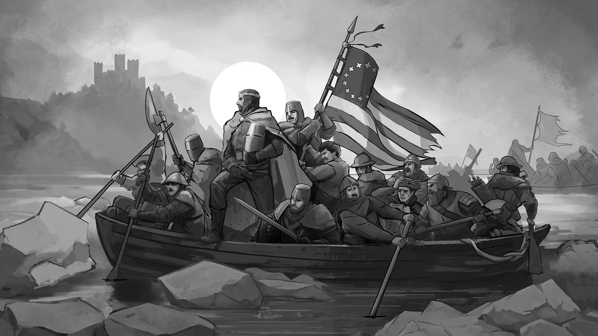 King Washington and his knights cross the Delaware